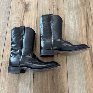 Justin Black Leather Roper Cowboy Western Boots 3702Y Junior Size 5 D